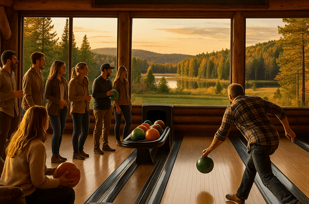 A large group enjoying bowling at Timbertown Lodge in Northern Michigan