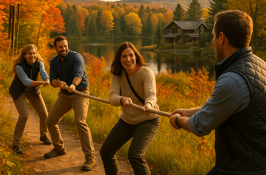 Team building activity during Northern Michigan corporate events in fall